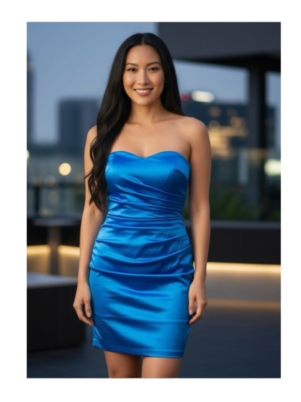 Bill Levkoff ᪥ Sateen Strapless Formal Cocktail Mini Dress ᪥ Aegean Blue ᪥ 6 - Picture 1 of 16